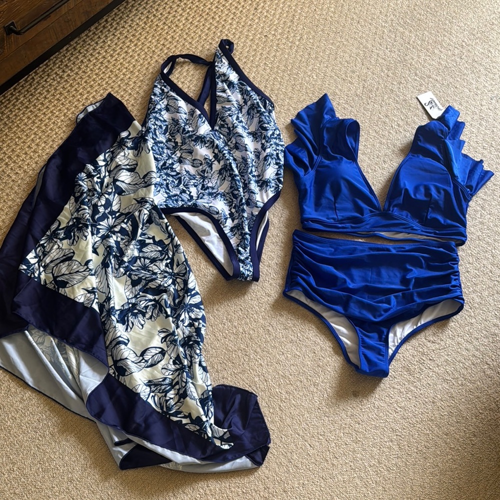 Blue and White Kids One Piece Swimsuit